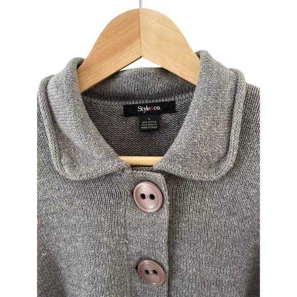 WOMEN'S M Style & Co gray 3/4 sleeve button cardigan‎ sweater - Picture 5 of 6